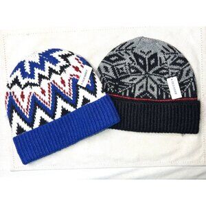 Old Navy Knit Beanies One Size Unisex Nylon Blend Blue & Gray (set of 2)